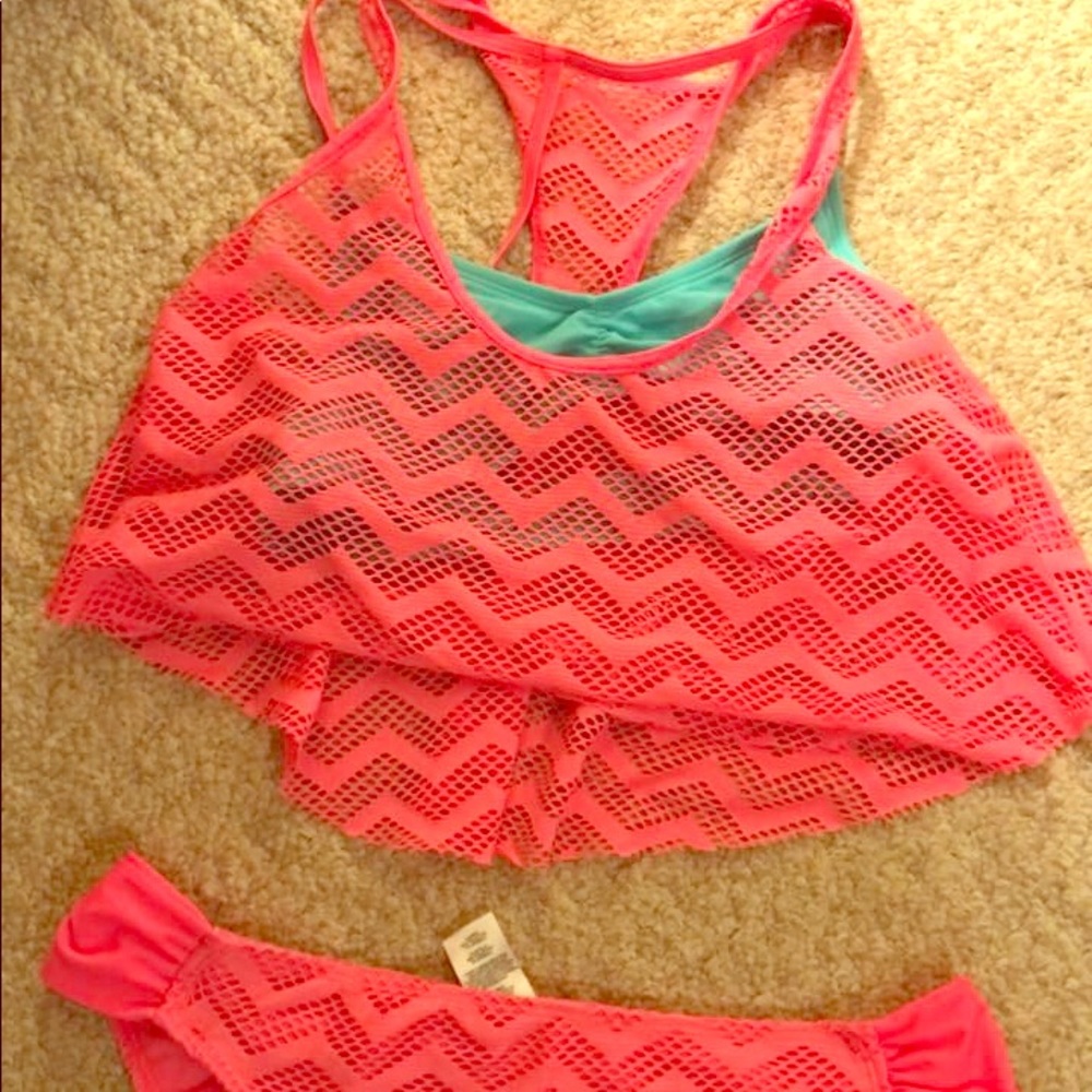 Hot pink  and teal swim suit